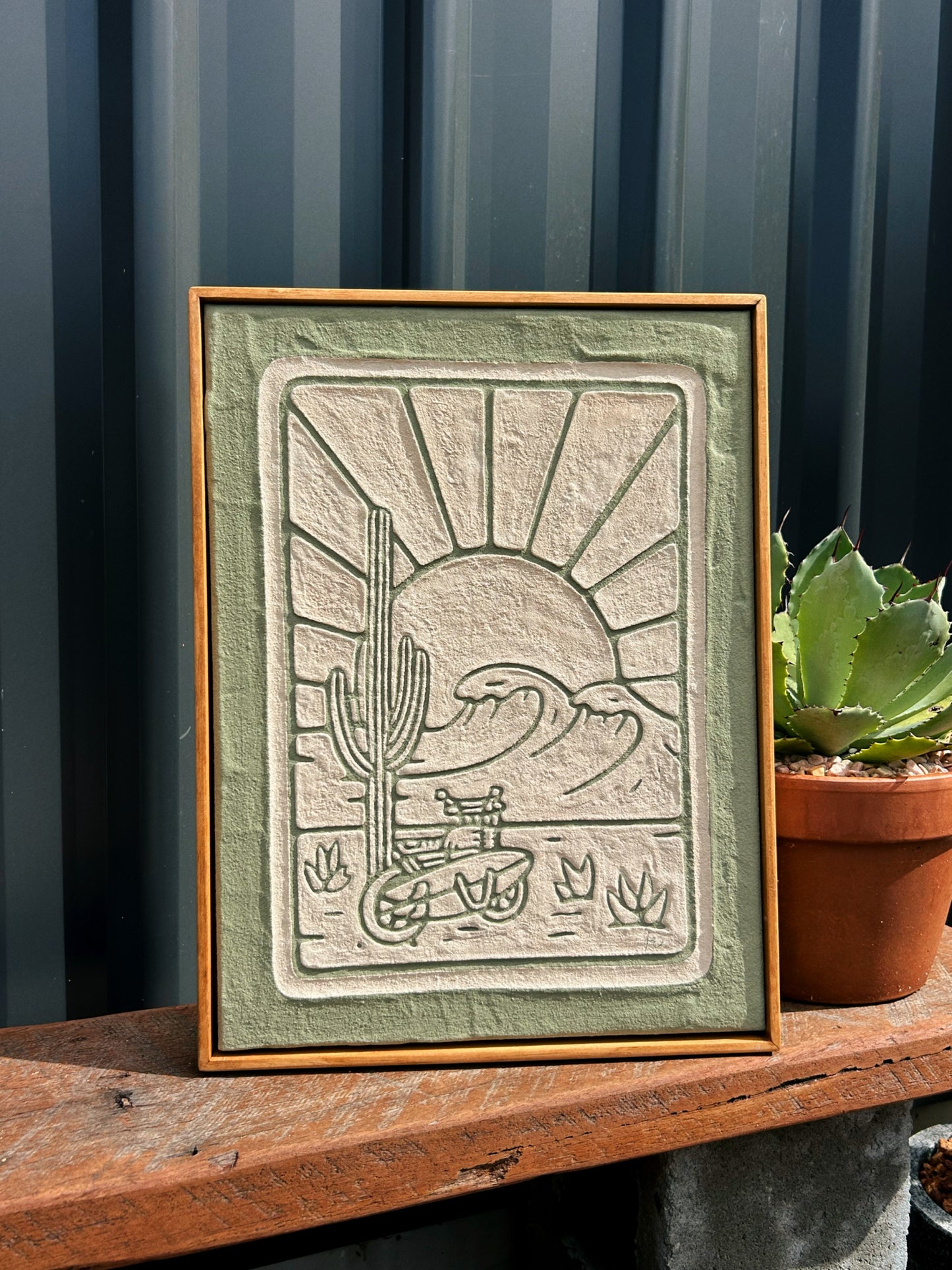 'HERE FOR THE RIDE' (small original) Olive Leaf