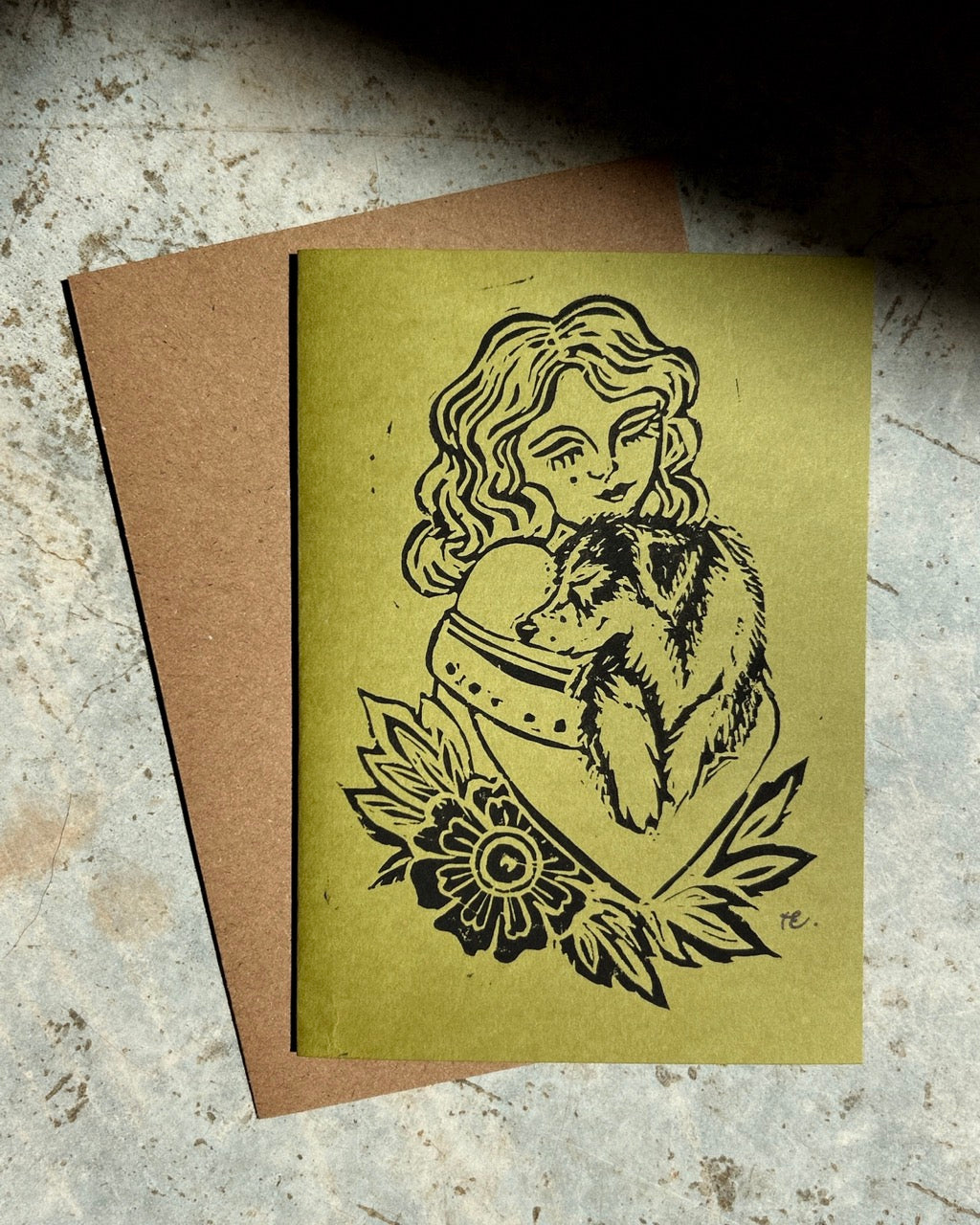 ‘SOUL TIED’ Lino Card - Olive
