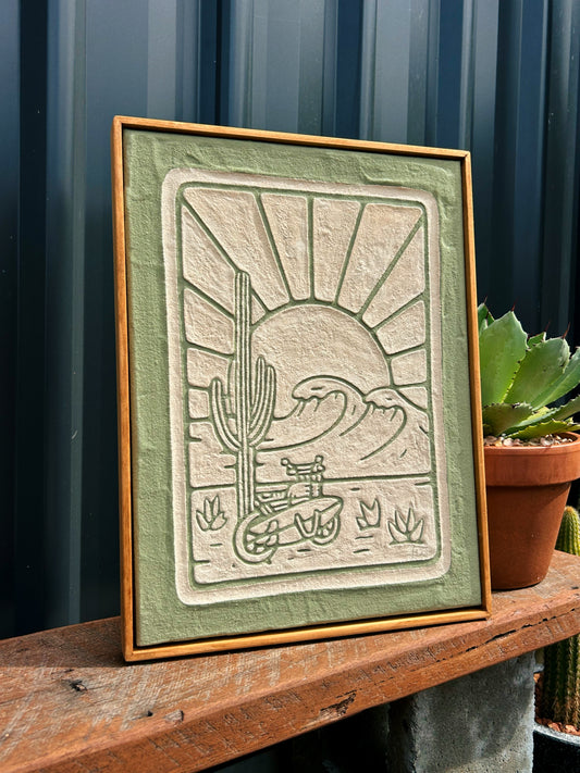'HERE FOR THE RIDE' (small original) Olive Leaf