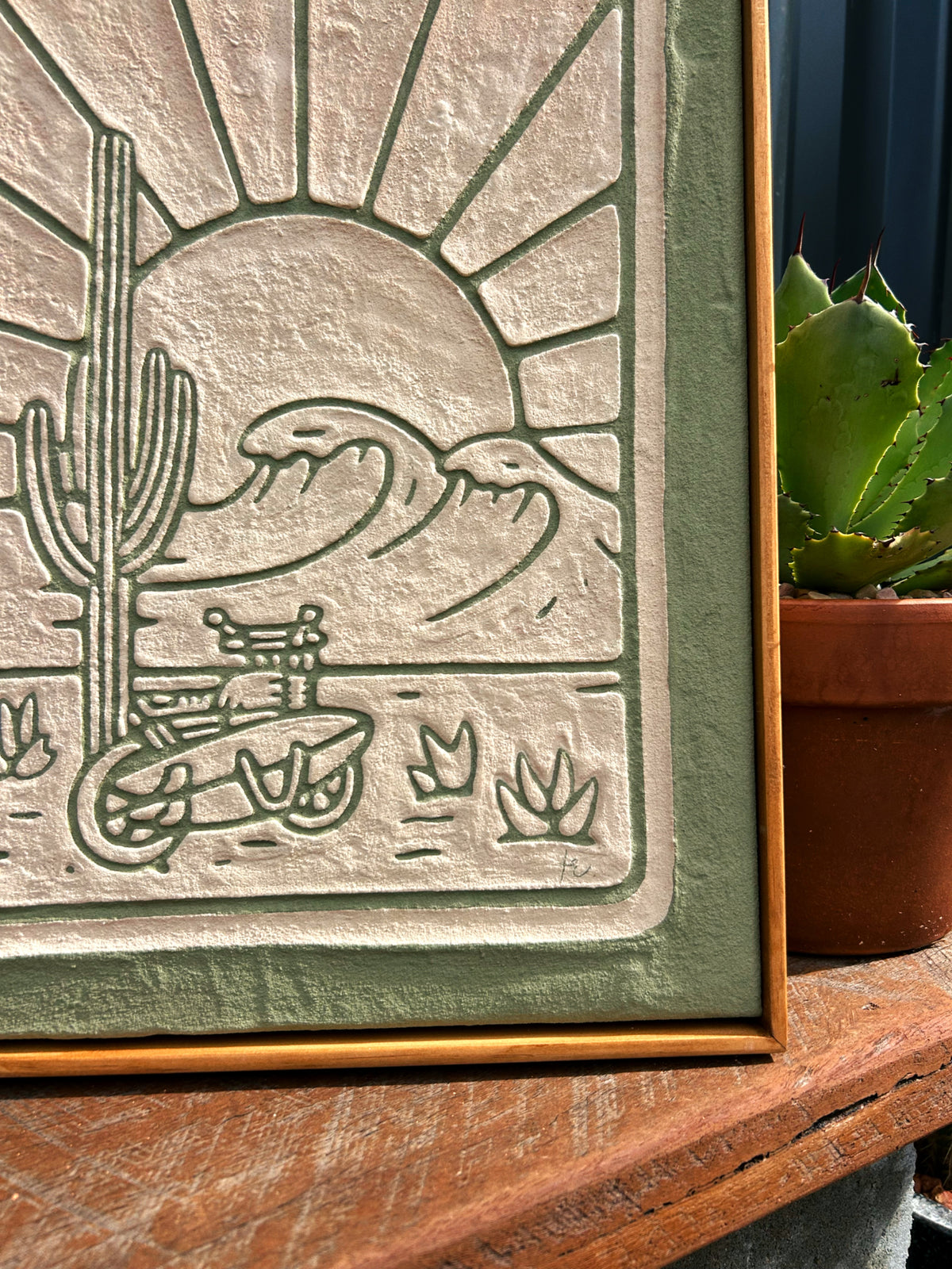 'HERE FOR THE RIDE' (small original) Olive Leaf