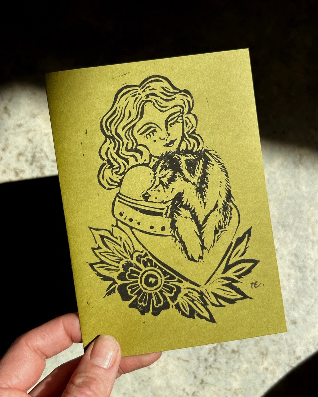 ‘SOUL TIED’ Lino Card - Olive