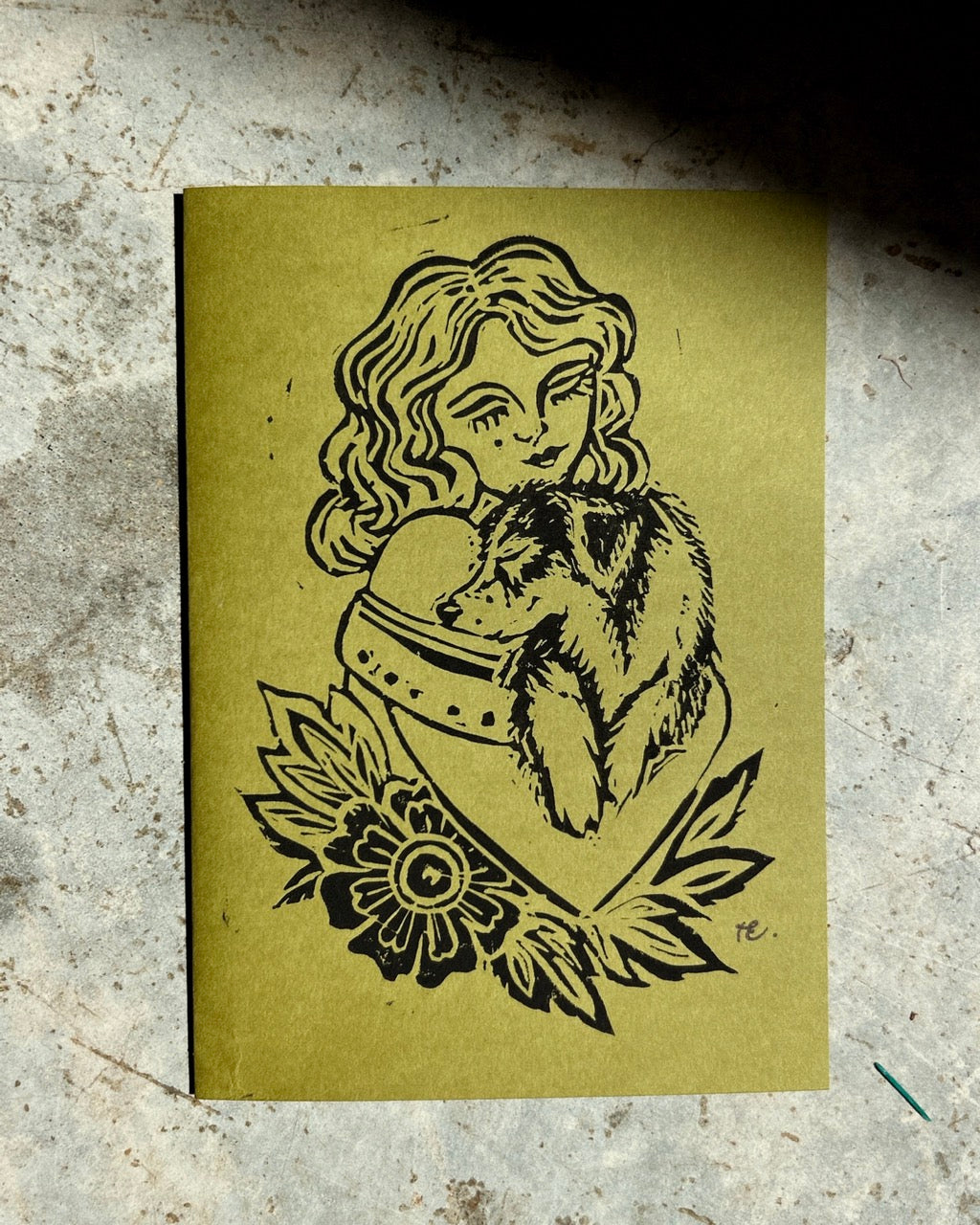 ‘SOUL TIED’ Lino Card - Olive
