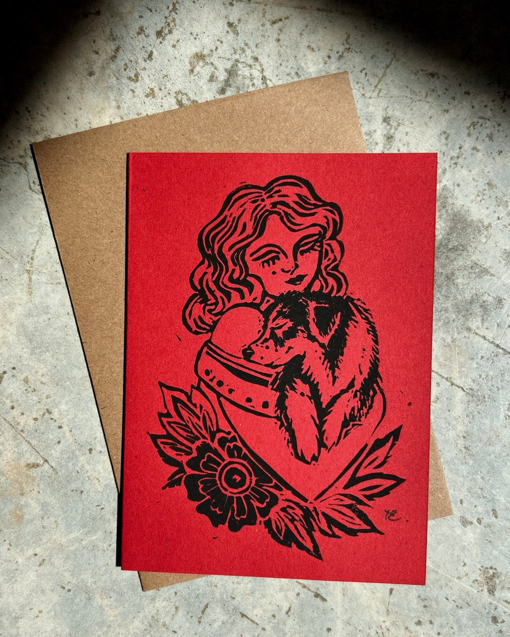 ‘SOUL TIED’ Lino Card - Red