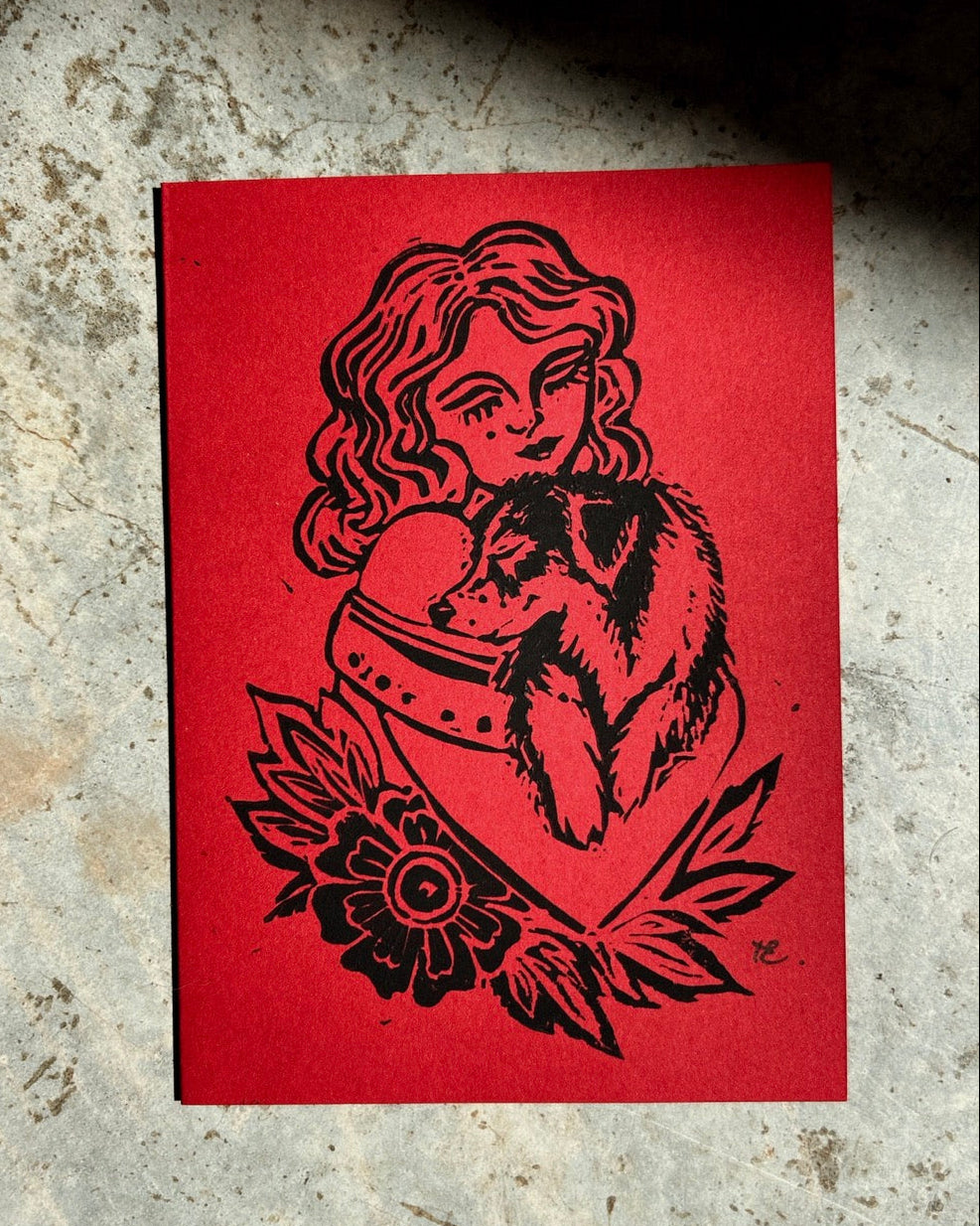 ‘SOUL TIED’ Lino Card - Red