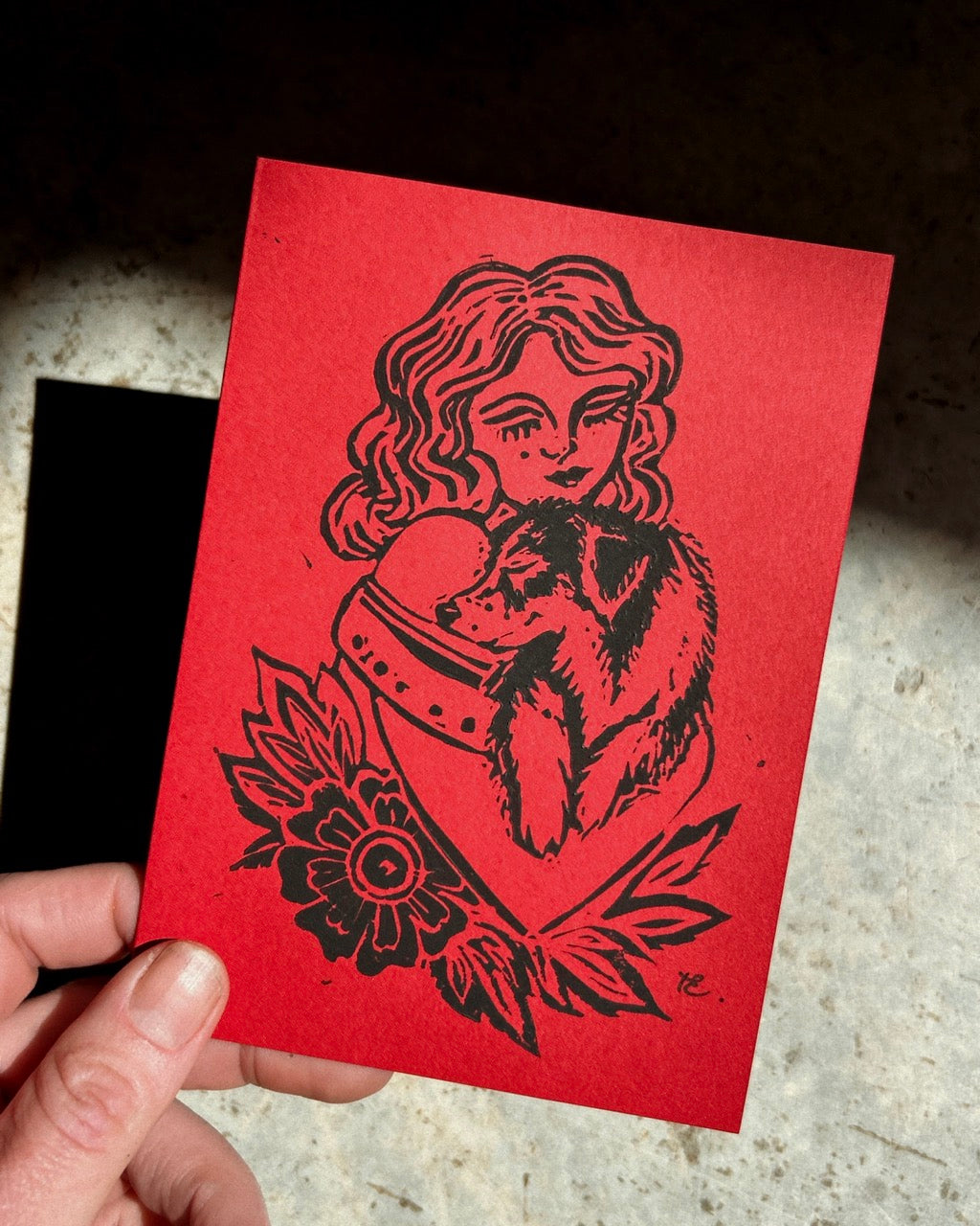 ‘SOUL TIED’ Lino Card - Red