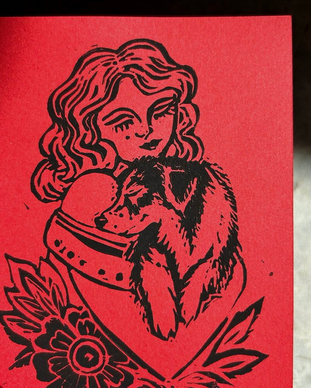 ‘SOUL TIED’ Lino Card - Red