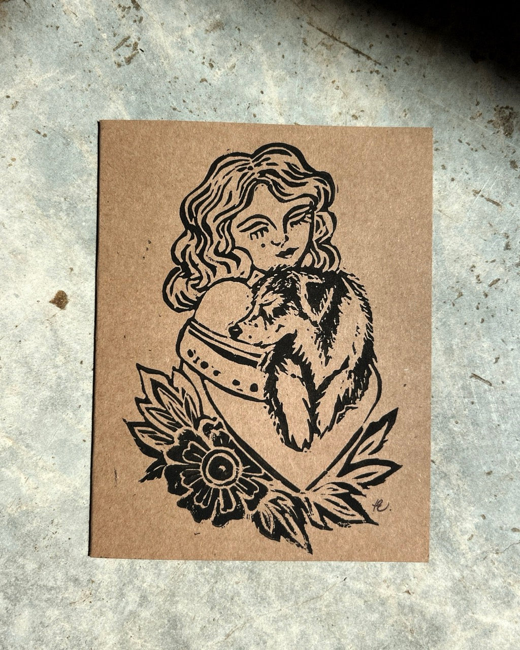 ‘SOUL TIED’ Lino Card - Kraft