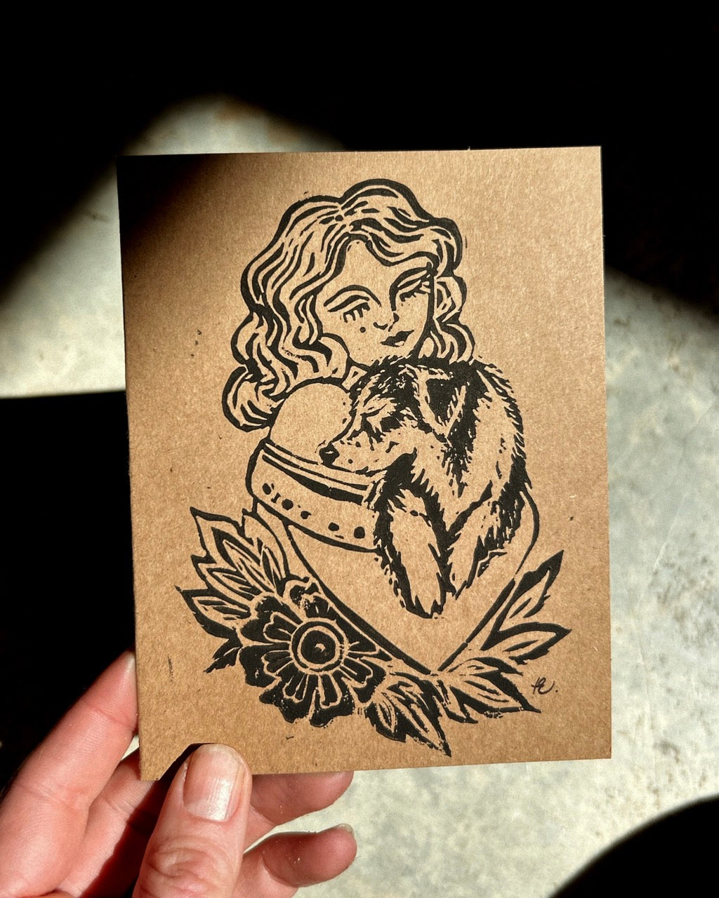 ‘SOUL TIED’ Lino Card - Kraft